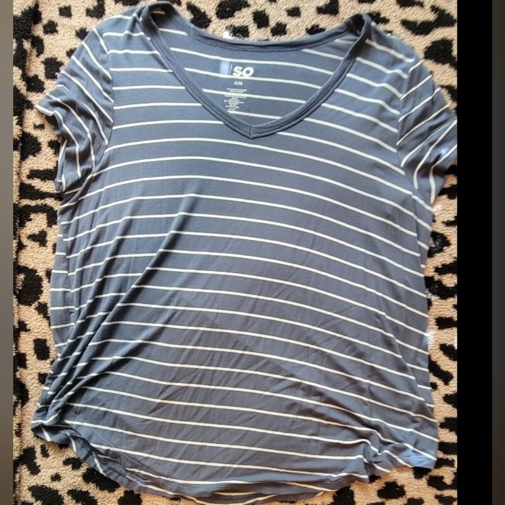 SO Women's Blue and White Striped Tee